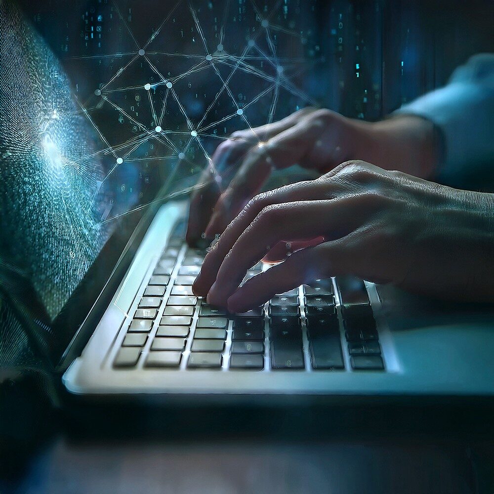 Illustrative hands on laptop computer